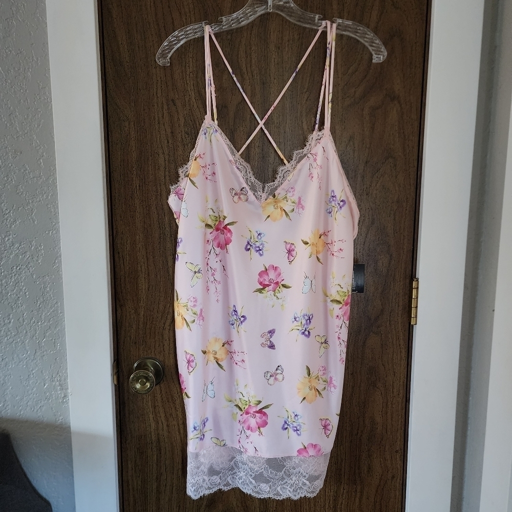 INC Butterfly Print lingerie pajama chemise nightie top Size L